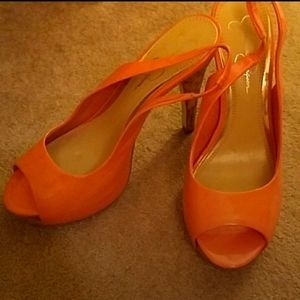 Jessica Simpson Orange Peep Toe Sling Back Heels sz 7.5